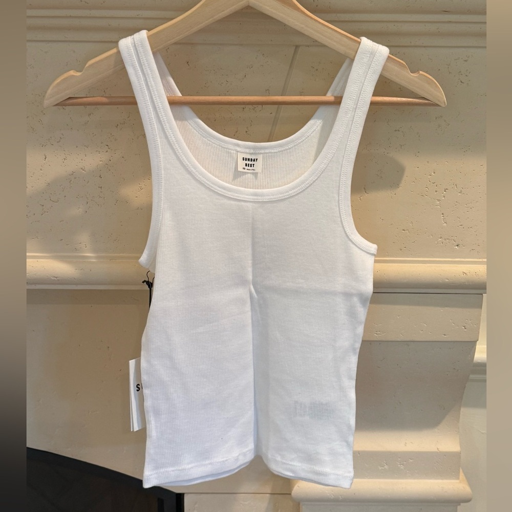 SOLD DEPOP🍋Aritzia Sunday Best Carey Long Ribbed White Tank Top NWT